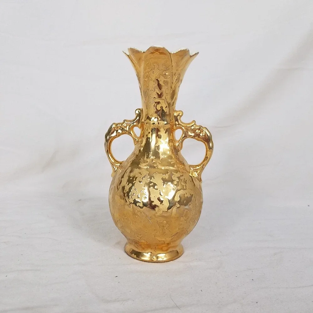 Vintage Weeping Gold Bud Vase Home Decor 7.25in Gold 24K Gold Encrusted USA